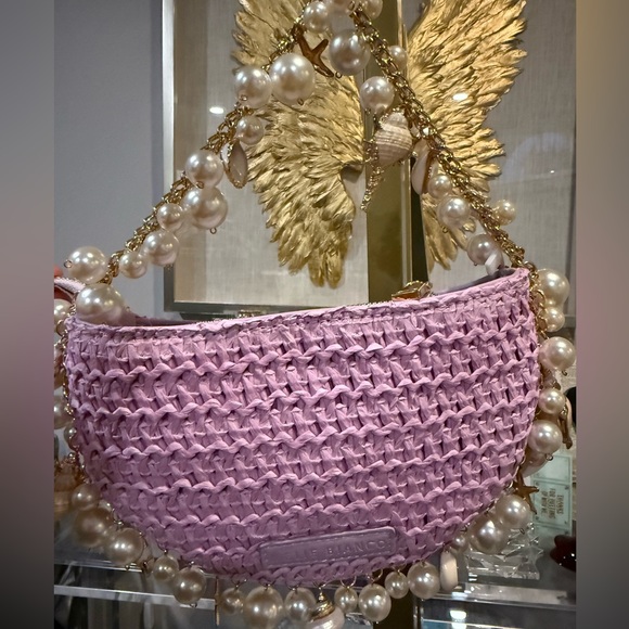 NWT Lavender Shell Straw Top Handle Bag | Pearl & Gold Vacation Must-have 🆕 - Picture 9 of 9